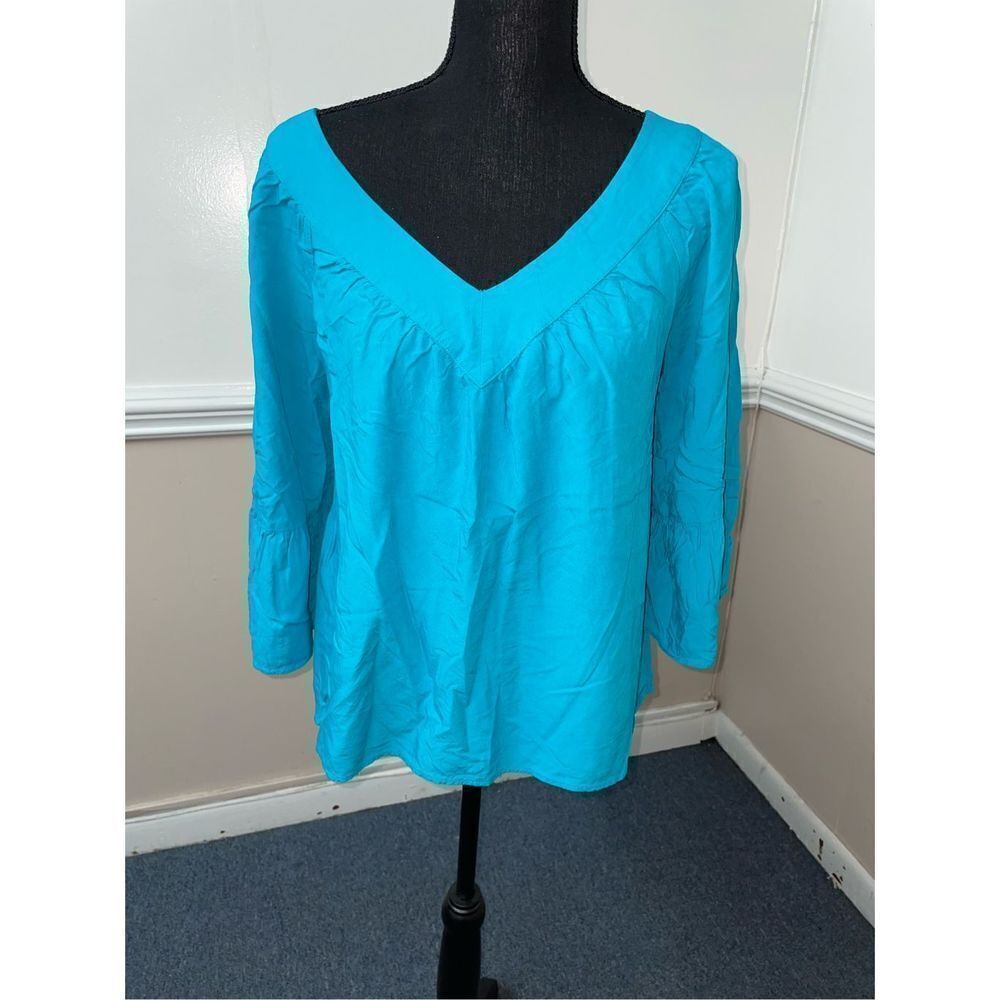 Crown & Ivy Blue Open Back Tie Back Blouse- Medium